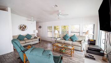 TV, tavolo da ping pong, libri