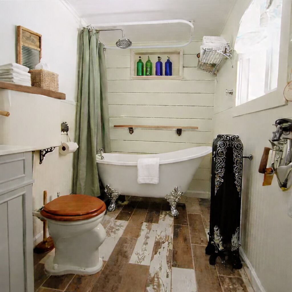 A bathroom with a clawfoot bathtub, a toilet, and a shower. There are bottles of hand soap on the wall.