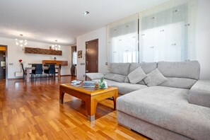 Una televisión, una chimenea