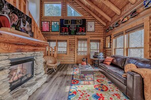 Smart TV, chimenea, videojuegos