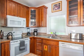 Fridge, microwave, dishwasher, coffee/tea maker