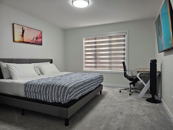 4 bedrooms, desk, iron/ironing board, travel cot