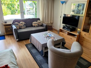 TV, DVD player, stereo