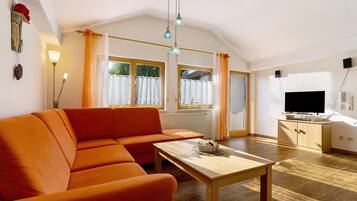 Televisio, DVD-soitin, pöytätennispöytä, stereot