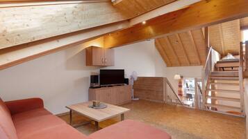 Una televisión, un reproductor de DVD, una mesa de tenis de mesa