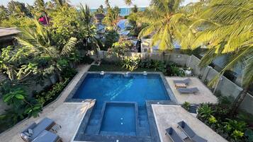 Outdoor pool, pool loungers