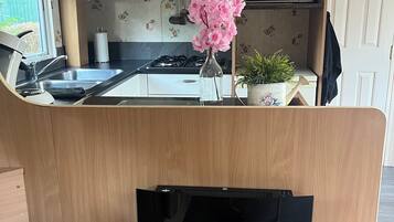 Fridge, microwave, oven, coffee/tea maker