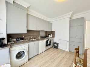 Fridge, oven, coffee/tea maker, electric kettle