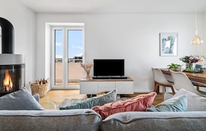 Smart TV y chimenea 