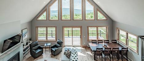 Smart TV, fireplace, video games, DVD player