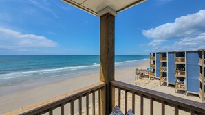 A wooden deck with a view of the beach and ocean. - Topsail Reef 358: Dream2B - Oceanfront Getaway! (North Topsail Beach)