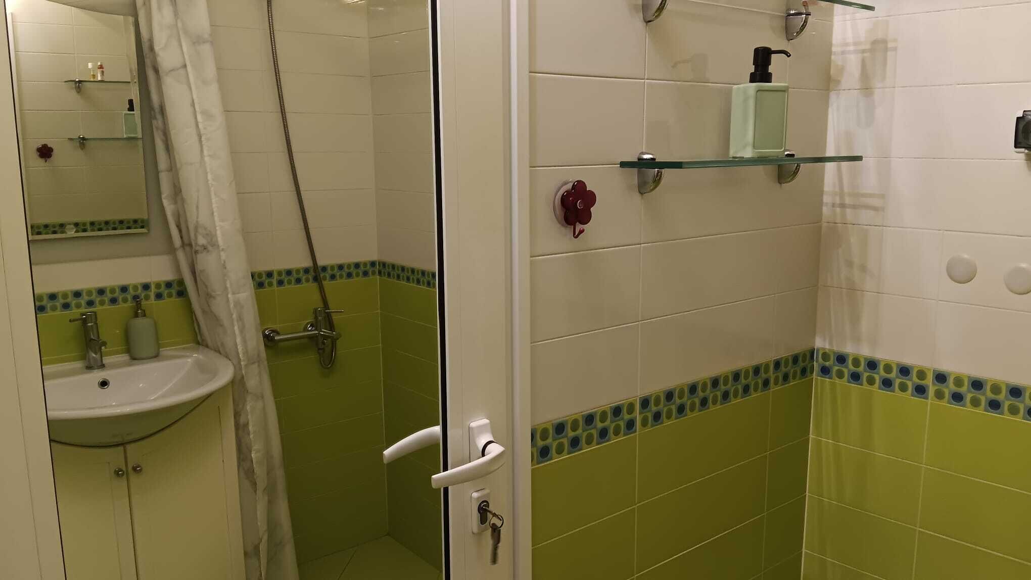 Shower, free toiletries, hair dryer, towels