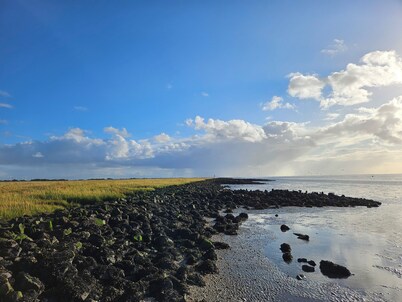 Vacation home Windschief directly behind the dike with large garden, WLAN, fireplace