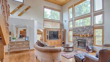 Smart TV, fireplace, DVD player, foosball