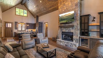 Cabin, Multiple Beds, Hot Tub, Mountain View (On Mountain Time at Eagles Nest) | Living area | 50-inch flat-screen TV with digital channels, fireplace