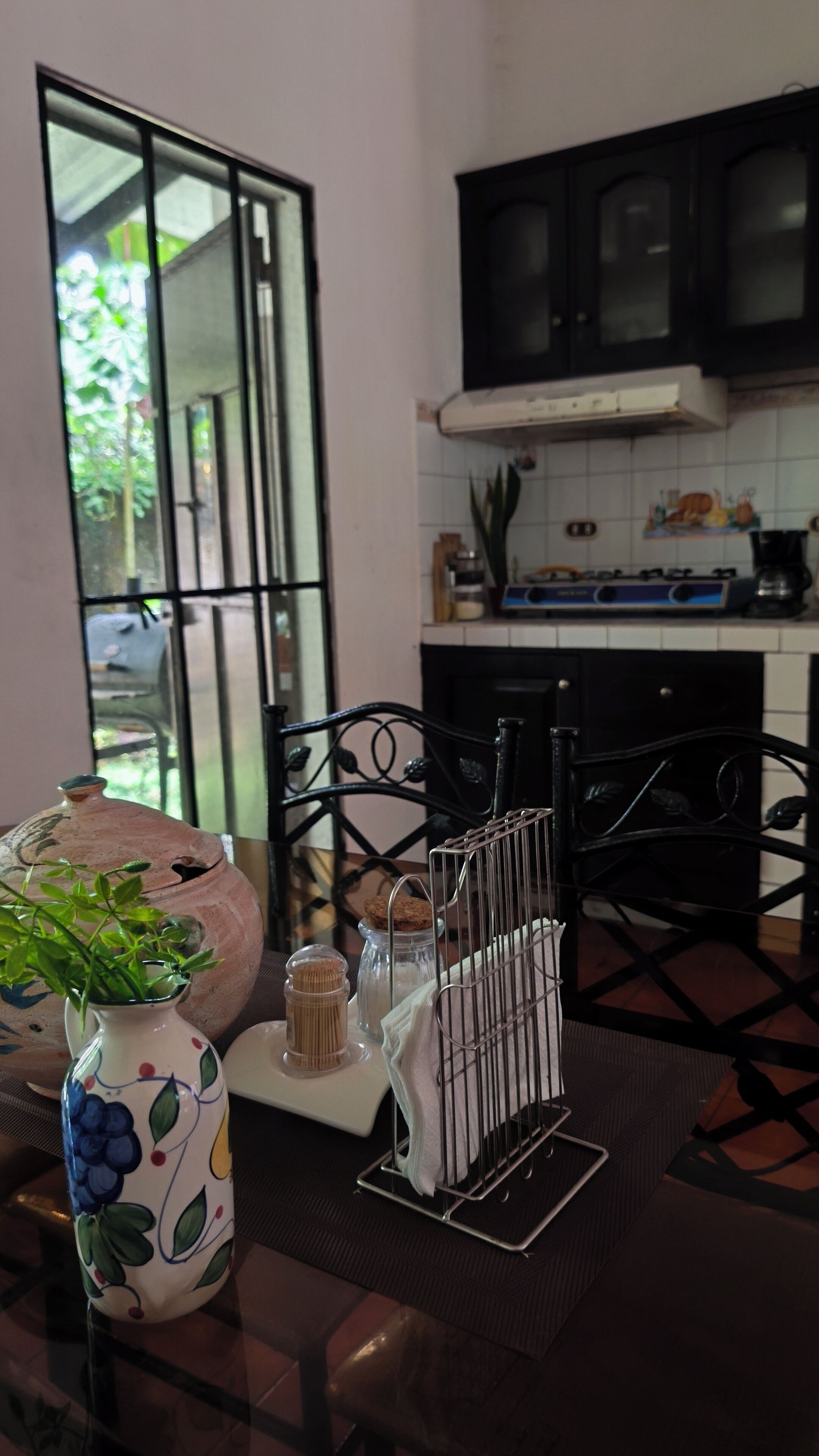 Fridge, microwave, coffee/tea maker, cookware/dishes/utensils