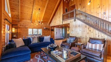House, Multiple Beds, Hot Tub, Mountain View (This Must Be The Place) | Living area | 50-inch flat-screen TV with digital channels, fireplace