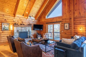 House, Multiple Beds, Hot Tub, Mountain View (This Must Be The Place) | Living area | 50-inch flat-screen TV with digital channels, fireplace