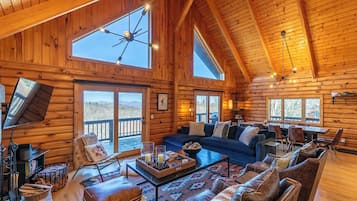 House, Multiple Beds, Hot Tub, Mountain View (This Must Be The Place) | Living area | 50-inch flat-screen TV with digital channels, fireplace