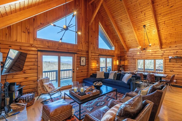 House, Multiple Beds, Hot Tub, Mountain View (This Must Be The Place) | Living area | 50-inch flat-screen TV with digital channels, fireplace