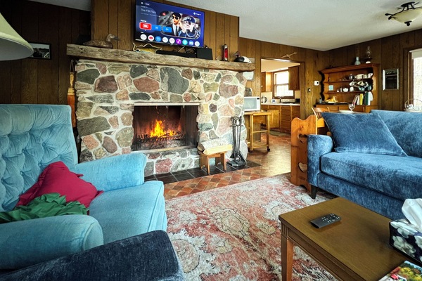 Cozy up by the wood fireplace!
