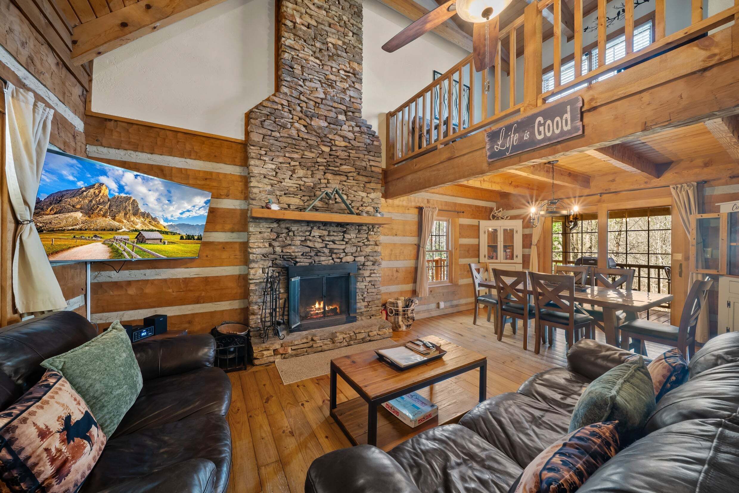 Cabin, Multiple Beds, Hot Tub, Mountain View (6 Bears Cabin) | Living area | 42-inch flat-screen TV with digital channels, fireplace