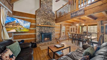 Cabin, Multiple Beds, Hot Tub, Mountain View (6 Bears Cabin) | Living area | 42-inch flat-screen TV with digital channels, fireplace