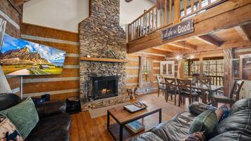 Cabin, Multiple Beds, Hot Tub, Mountain View (6 Bears Cabin) | Living area | 42-inch flat-screen TV with digital channels, fireplace