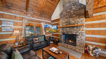 Cabin, Multiple Beds, Hot Tub, Mountain View (6 Bears Cabin) | Living area | 42-inch flat-screen TV with digital channels, fireplace