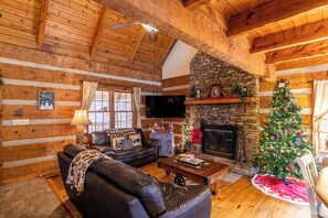 Cabin, Multiple Beds, Hot Tub, Mountain View (6 Bears Cabin) | Living area | 42-inch flat-screen TV with digital channels, fireplace - 6 Bears Cabin (Banner Elk)