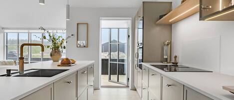 Fridge, dishwasher, coffee/tea maker