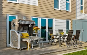 Outdoor dining - Cozy apartment in Olpenitz with sauna (Olpenitz)