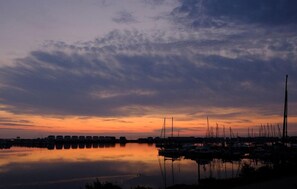 Guests can enjoy serene waterfront views from this marina.
