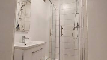 Dusche, Haartrockner, Seife, Toilettenpapier