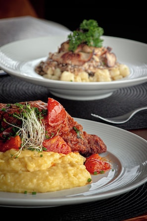 Breakfast, lunch, dinner served; international cuisine
