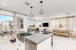 Fridge, microwave, oven, stovetop - Chic Desert Lakefront Home w/ Private Heated Pool (Indio)