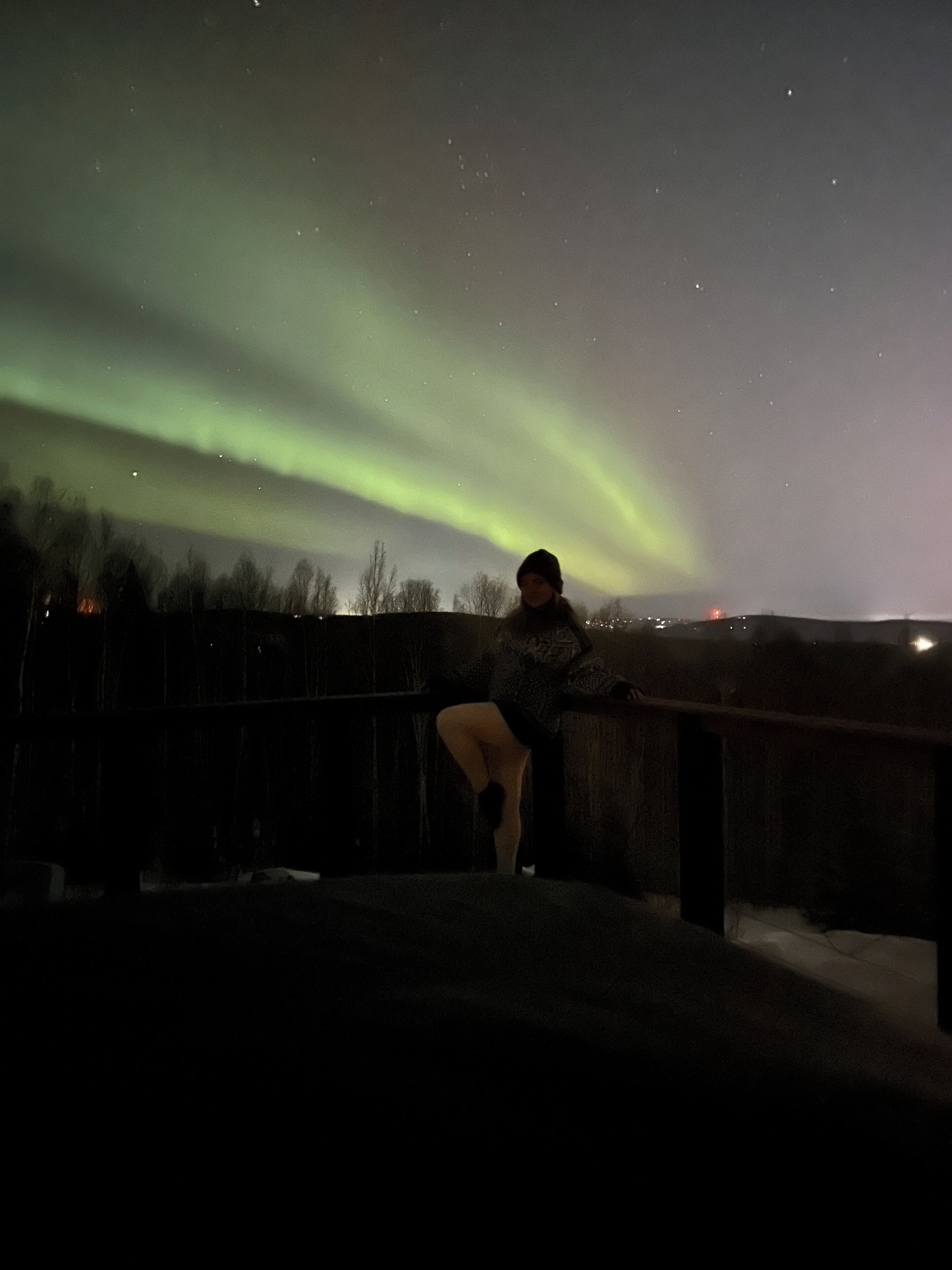 Aurora viewing on a ski hill mountain house