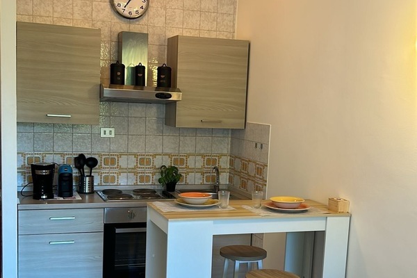 Fridge, oven, stovetop, coffee/tea maker