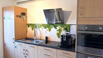 Cafetera/tetera, refrigerador, horno, placa de cocina