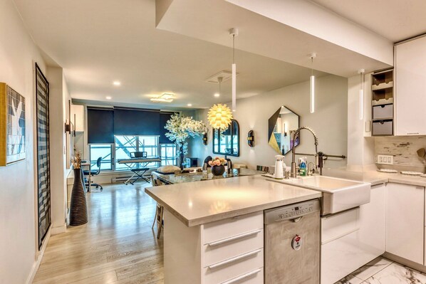 Shared fridge, microwave, oven, stovetop