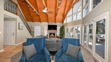 Smart TV, fireplace, video games, DVD player