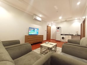 Apartment one bed room (Living room + Kitchen ) | Living area | 5-cm LED TV with satellite channels