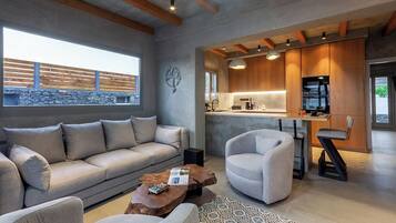 Smart-TV, Kamin, Stereoanlage