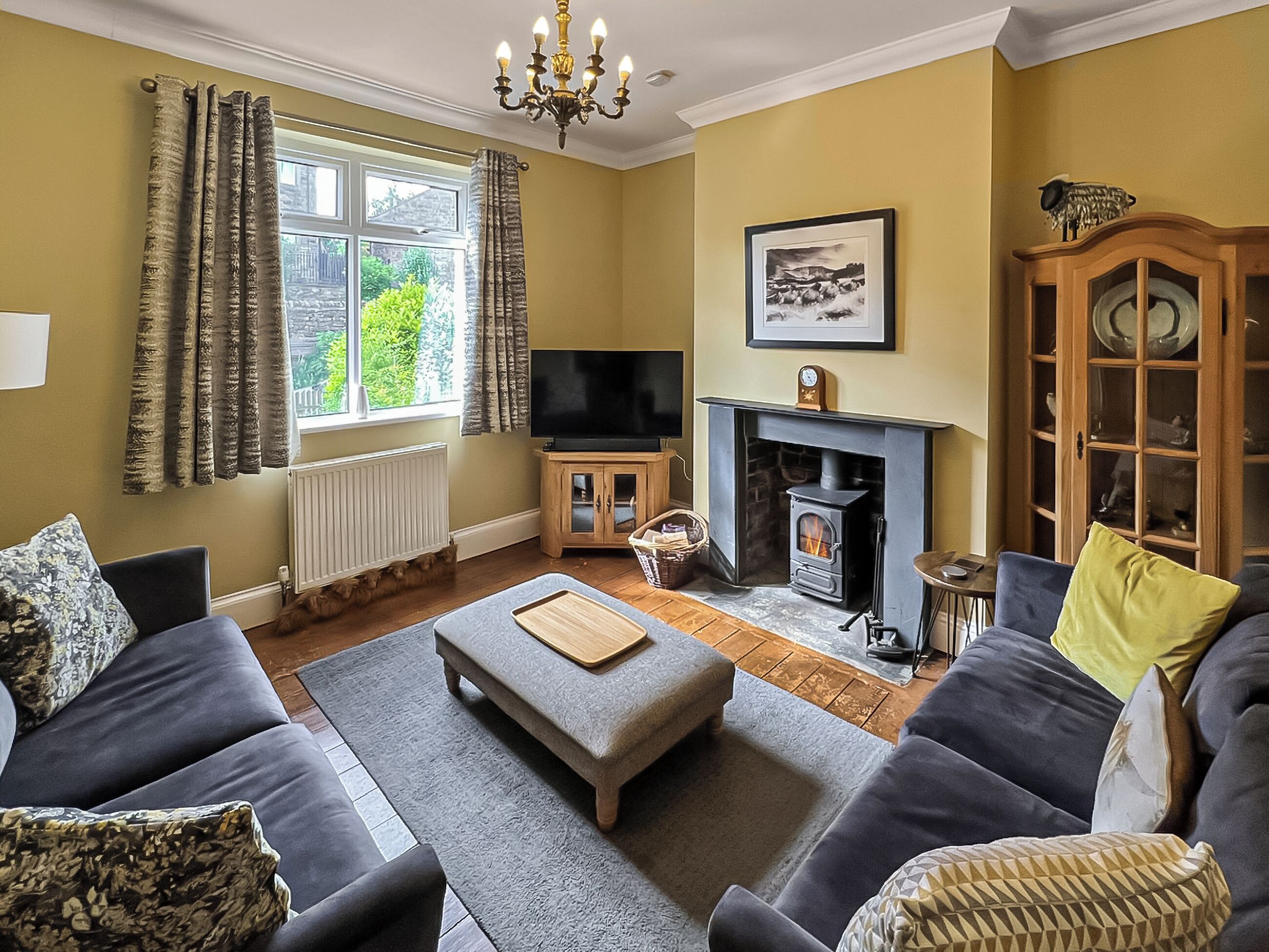 TV, fireplace