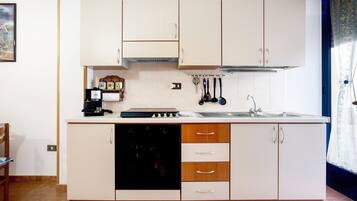 Coffee/tea maker, fridge, oven, stovetop