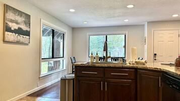 Fridge, microwave, oven, dishwasher