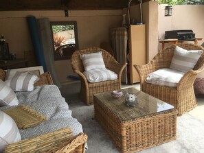 Terrace/patio - Tramontane, bedroom and tv room. near Avignon.(pets welcome) (Jonquerettes)