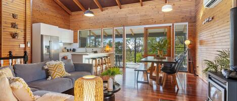 TV, fireplace, books, offices