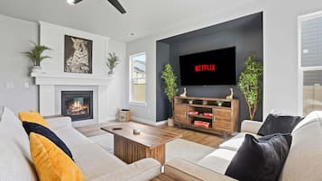 TV, fireplace, offices
