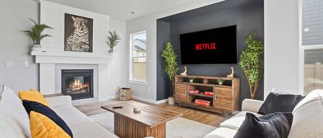 TV, fireplace, offices